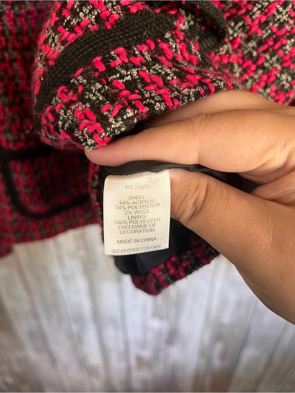 Pendleton 18P Pink Black Tweed Wool Blend Cropped Jacket Blazer Petite - Picture 6 of 6